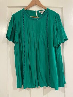 Knox Rose Green Pleated Short Sleeve Blouse